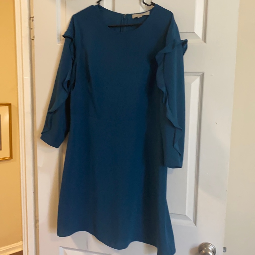 LOFT Teal dress with flutter sleeves